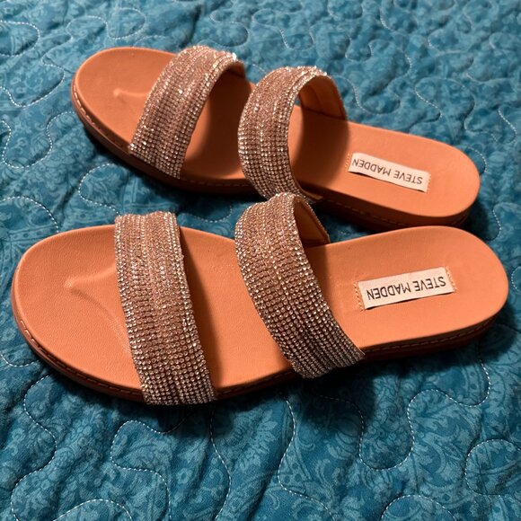 Steve Madden 3-Band Rhinestone & Silver Studded Slip-On Sandals Sz.8 - Picture 1 of 6